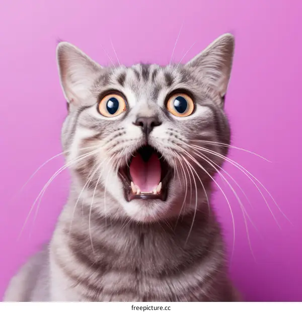 A Wide-Eyed Gray and White Cat