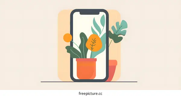 Plant Illustration On Mobile Phone Screen