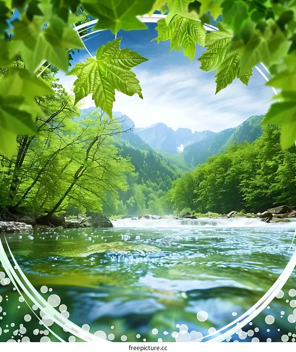 Green Landscape with River and Mountains