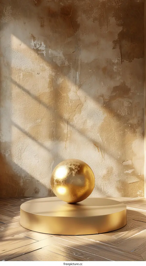 Golden Sphere on a Podium with a Textured Background