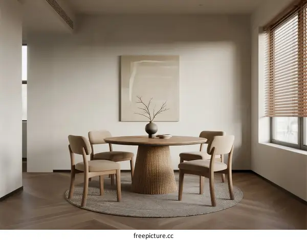 Modern Minimalist Dining Room with Natural Light and Round Table