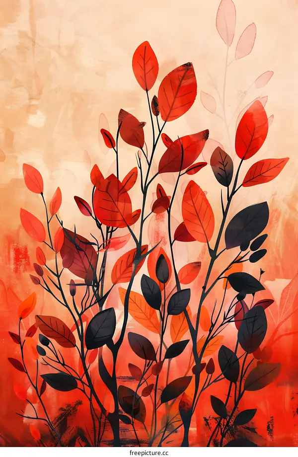 Red and Black Abstract Autumn Leaves Illustration