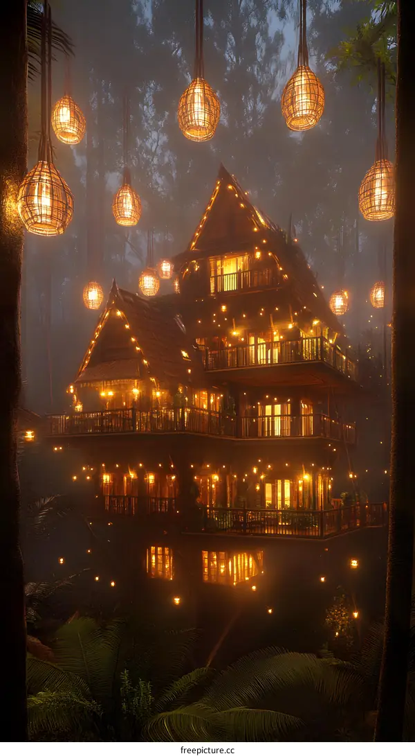 Treehouse in the Forest with Lights