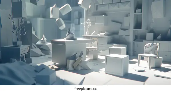 White Room with Furniture and Objects