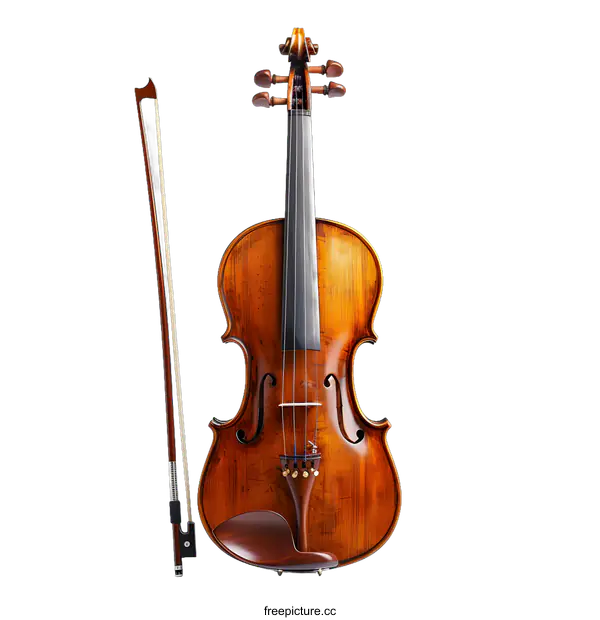 [Transparent Background PNG]Violin and Bow on White Background
