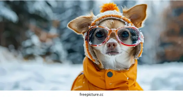 Cute Chihuahua in Winter Hat and Sunglasses
