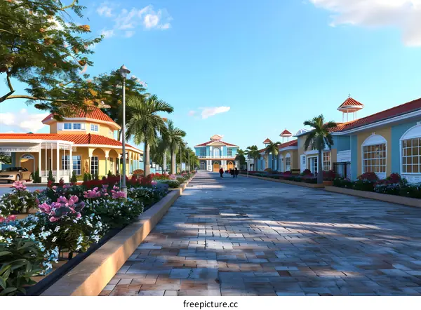 Tropical Street With Colorful Houses