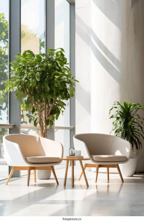 Two armchairs in the waiting area