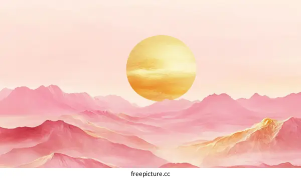 Abstract Pink and Gold Mountain Landscape
