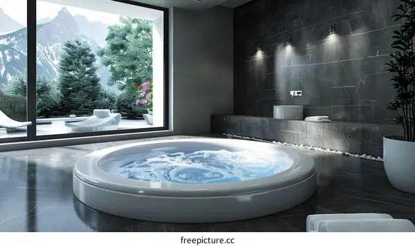 Modern Luxury Indoor Spa Hot Tub with Mountain View