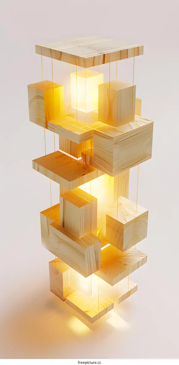 Abstract Minimalist Wooden Block Structure Design