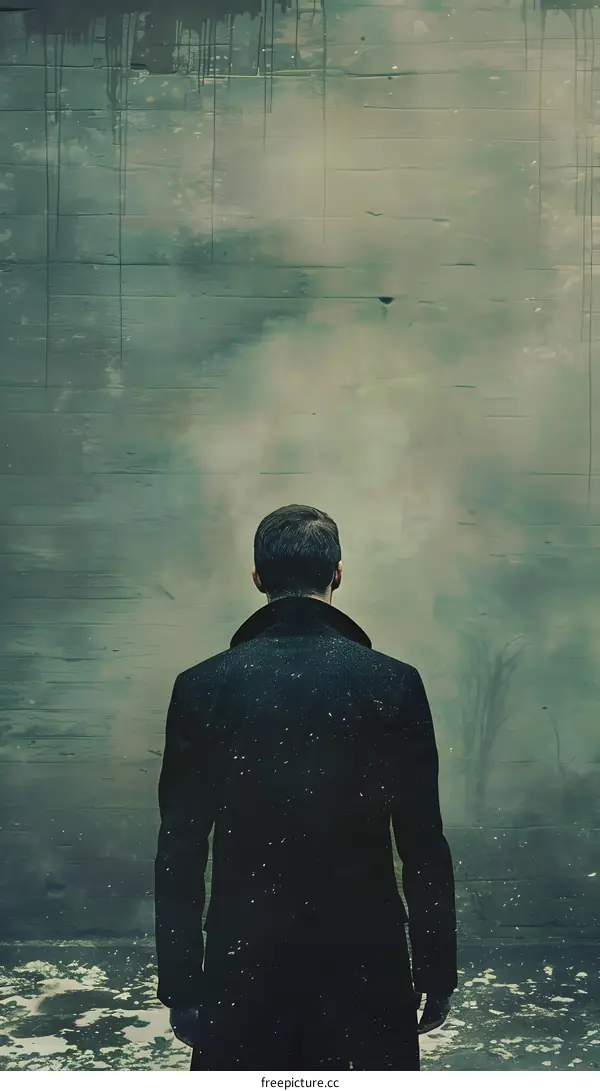 Man in Coat Standing Before a Grunge Wall