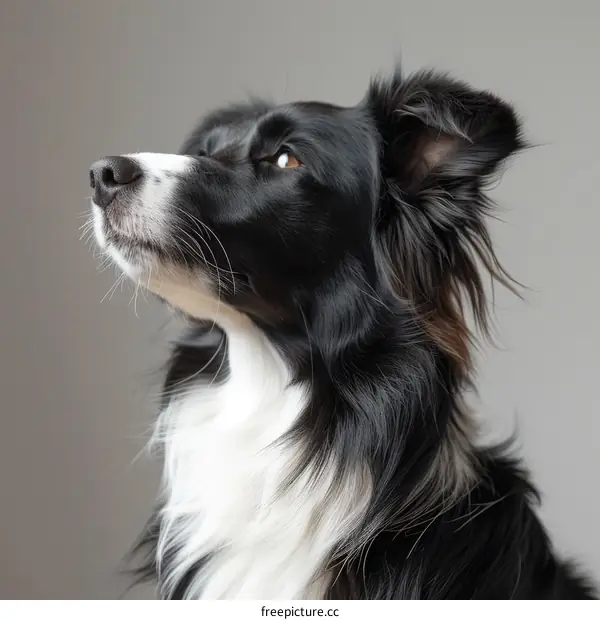 A Border Collie looking up