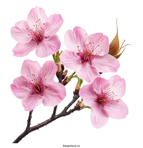 [Transparent Background PNG]Beautiful Pink Cherry Blossom Branches in Close-Up
