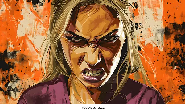 portrait of a blonde woman with an angry expression on her face