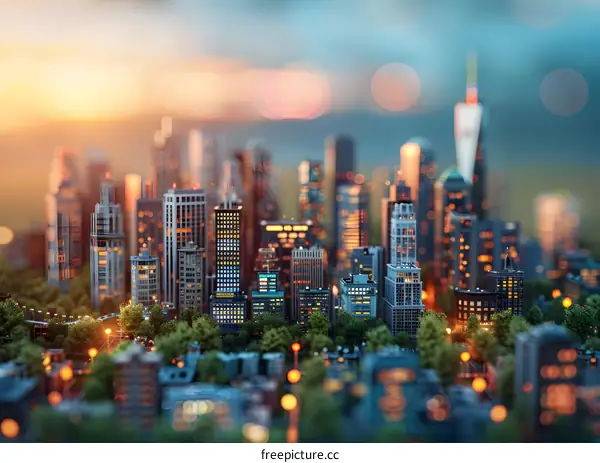 Tilt-shift photography of a miniature city