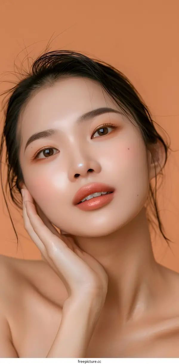 Portrait of a Beautiful Asian Woman with Smooth Skin
