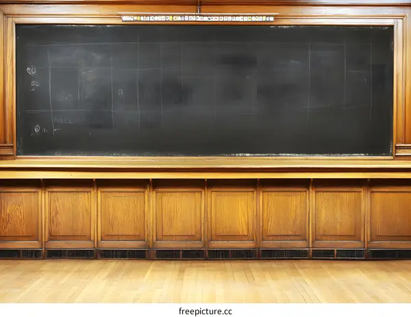 Empty Vintage Chalkboard with Wooden Frame in Classroom
