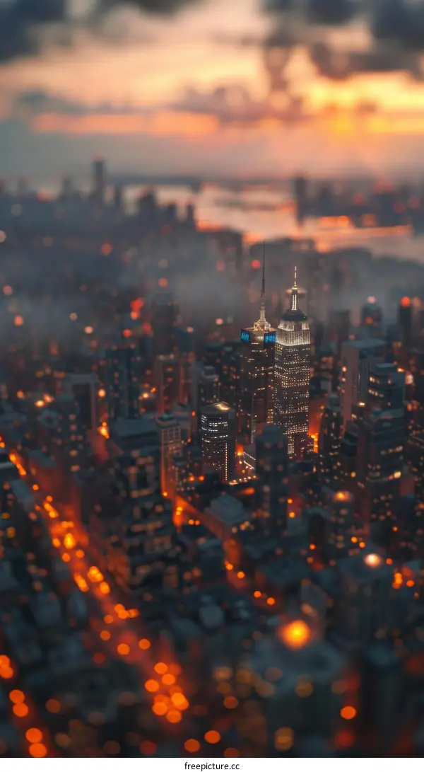 Night Cityscape Aerial View of Skyscrapers