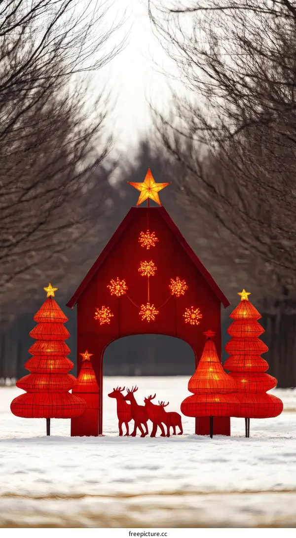 Christmas Decoration in a Snowy Park