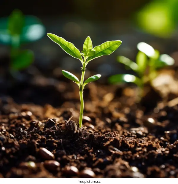 Tiny green sprout growing from the soil