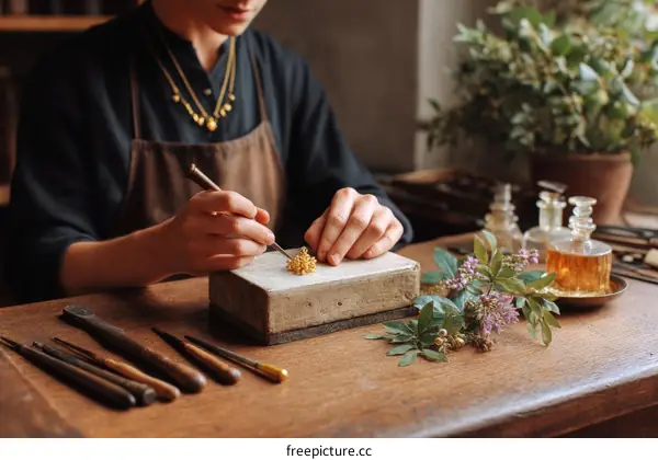 Goldsmith Crafting a Beautiful Jewelry Piece