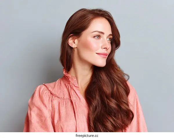 Beautiful Woman with Long Wavy Hair in Studio Portrait