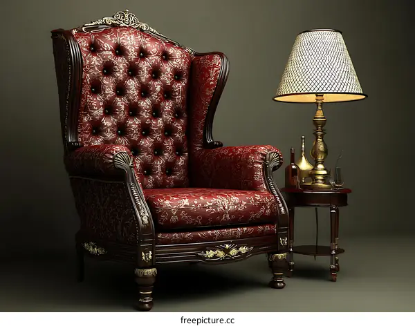 Ornate Victorian Wingback Chair and Side Table