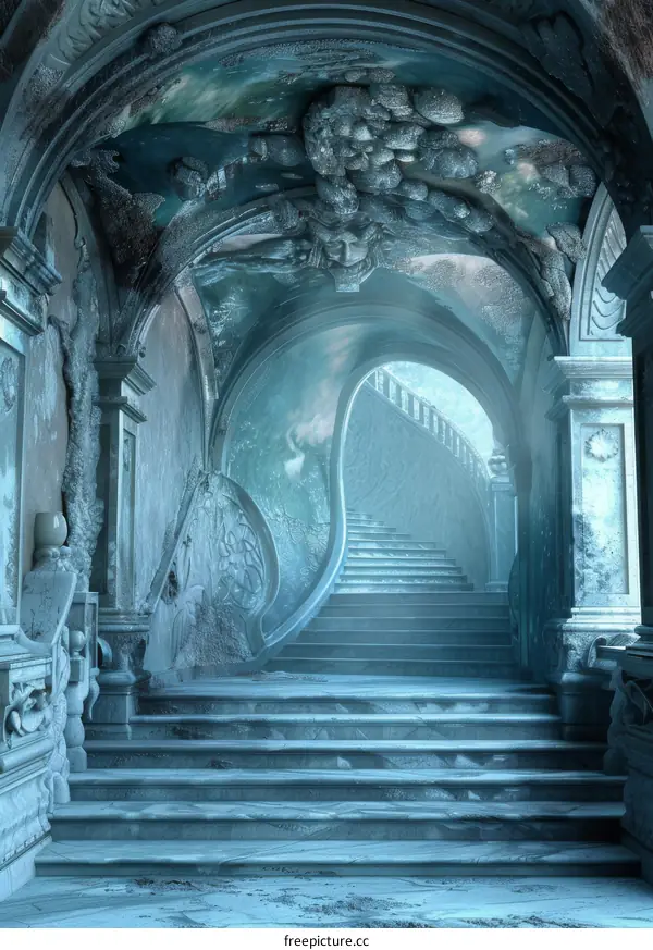 Frozen Ice Palace Hallway with Stairs