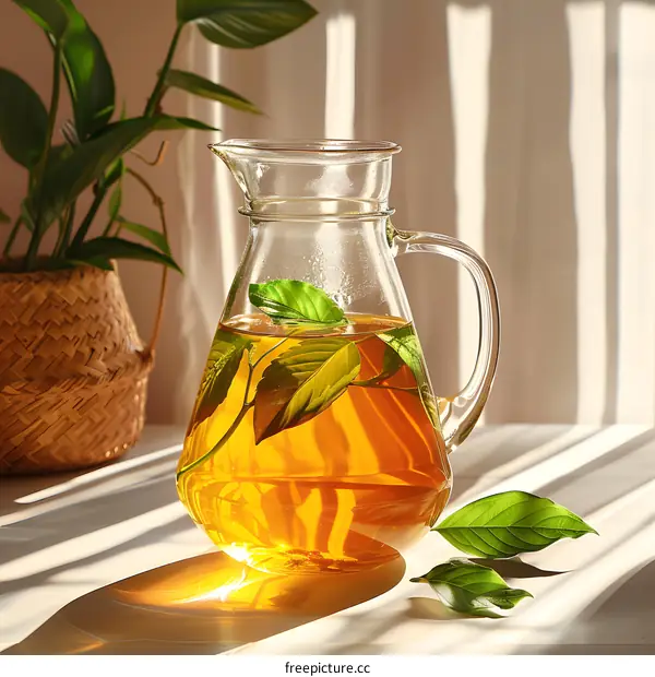 A pitcher of tea on the table