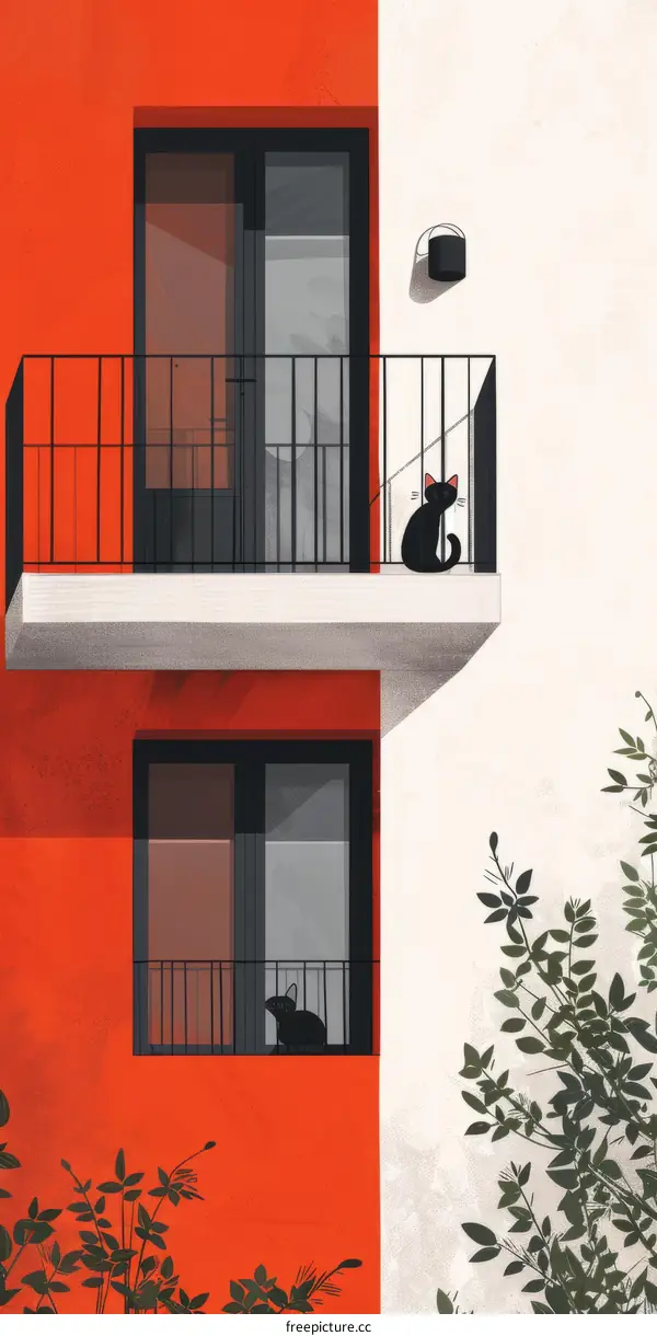 Black Cat Relaxing on a Sunny Balcony