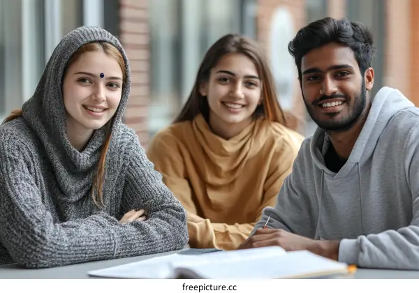Smiling Diverse Students in Outdoor Setting