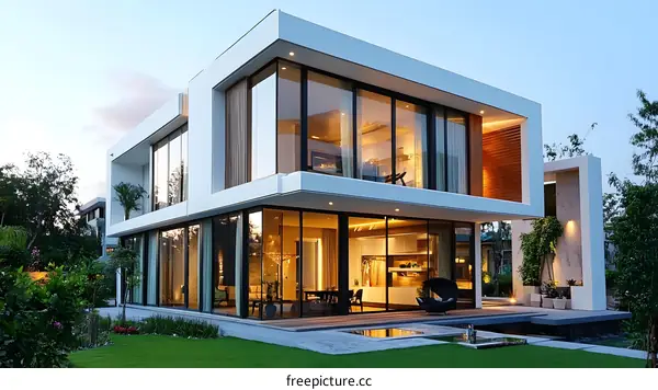 Modern Minimalist House with Large Windows and a Pool in the Backyard