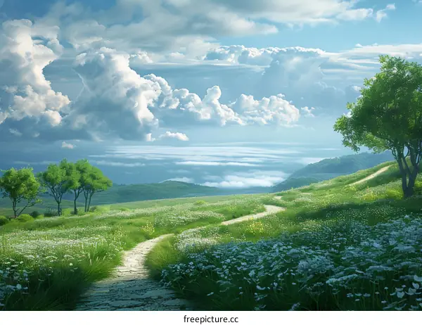 Fantasy Landscape with Stone Path Leading to Hill