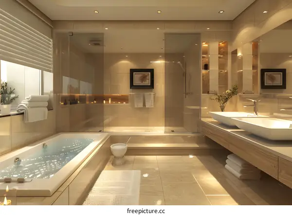 Bathroom interior with bathtub and shower