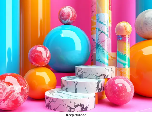 3D Rendering of Colorful Spheres and Platforms