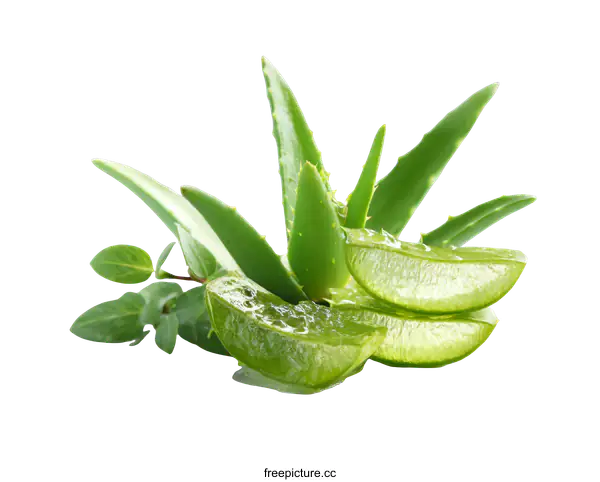 [Transparent Background PNG]Fresh Aloe Vera Slices and Leaves