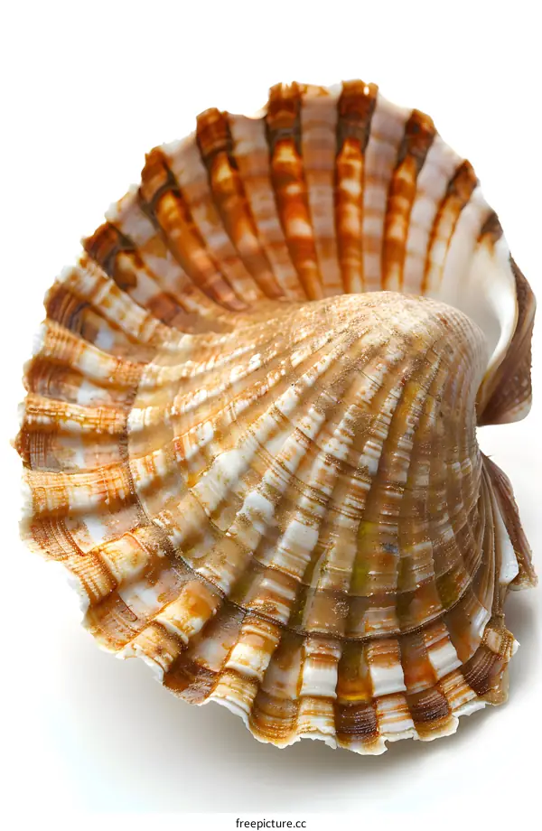 A close-up image of a seashell against a white background
