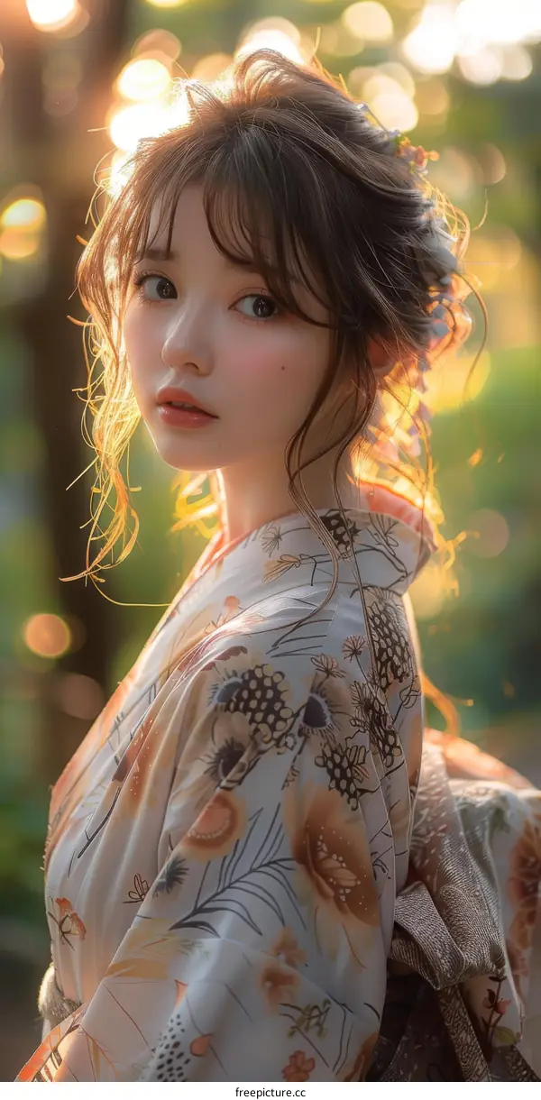 Beautiful Asian Woman in Traditional Japanese Kimono