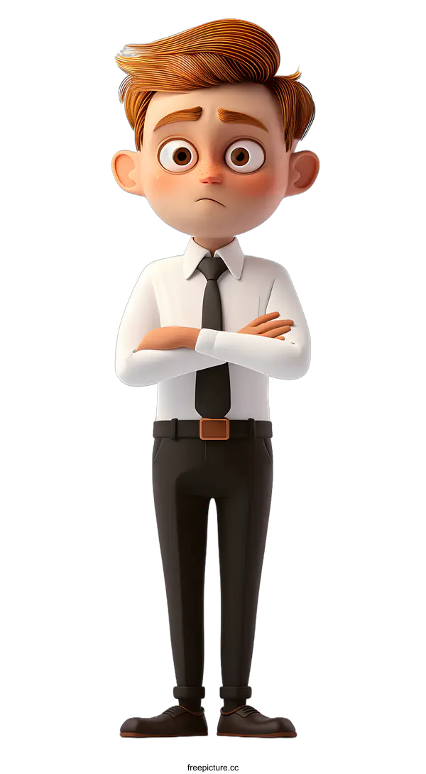 [Transparent Background PNG]Worried Cartoon Businessman