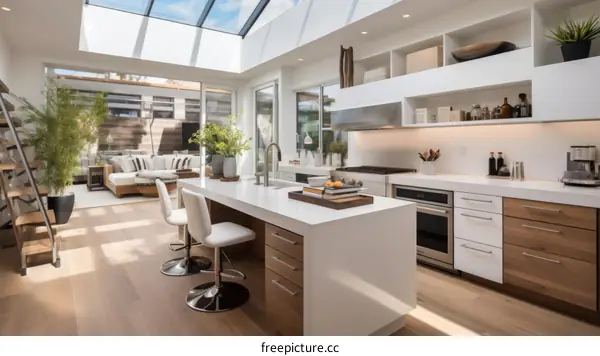 Modern Kitchen with Large Island and Skylight