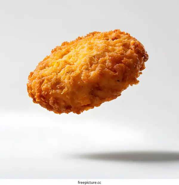 Crispy fried chicken patty on white background