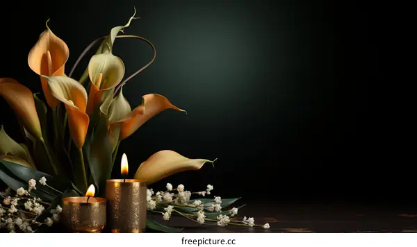 Orange Calla Lilies with Burning Candles