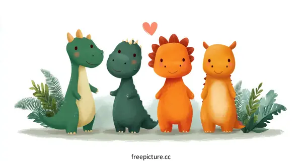 Cute Dinosaurs Together in a Jungle