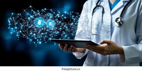 Medical Technology Network Illustration with Female Doctor