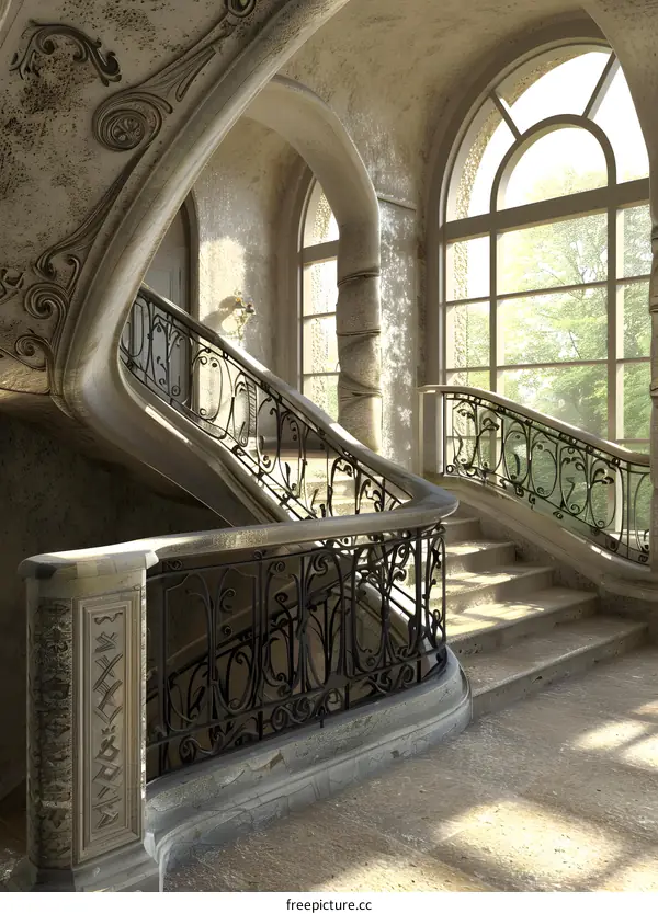 Vintage Stone Staircase in Old Building