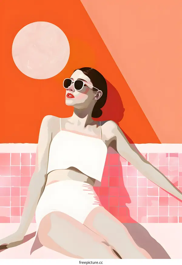Summer Sun Illustration with Woman in Sunglasses