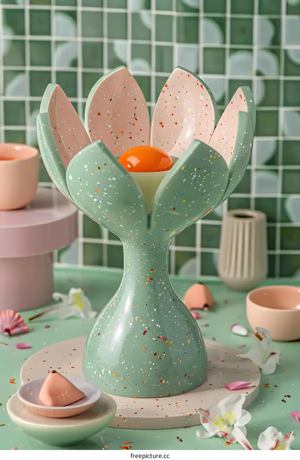 Green and Pink Flower Shaped Egg Holder