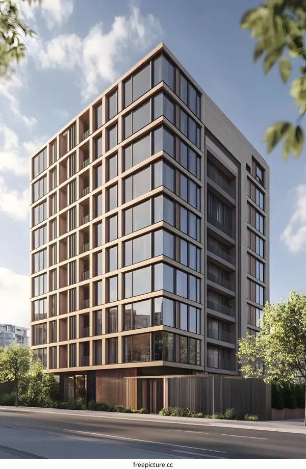 Modern Architectural Design Building Exterior With Wooden Facade