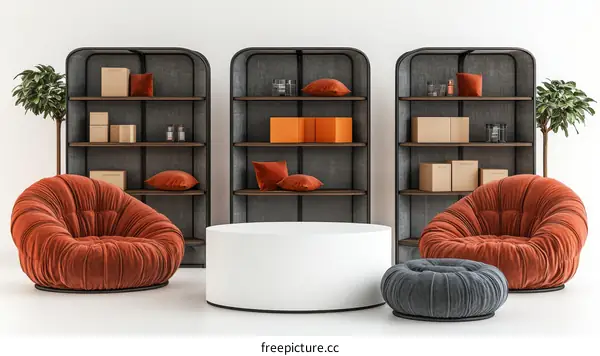 Modern Lounge Area with Shelving Units